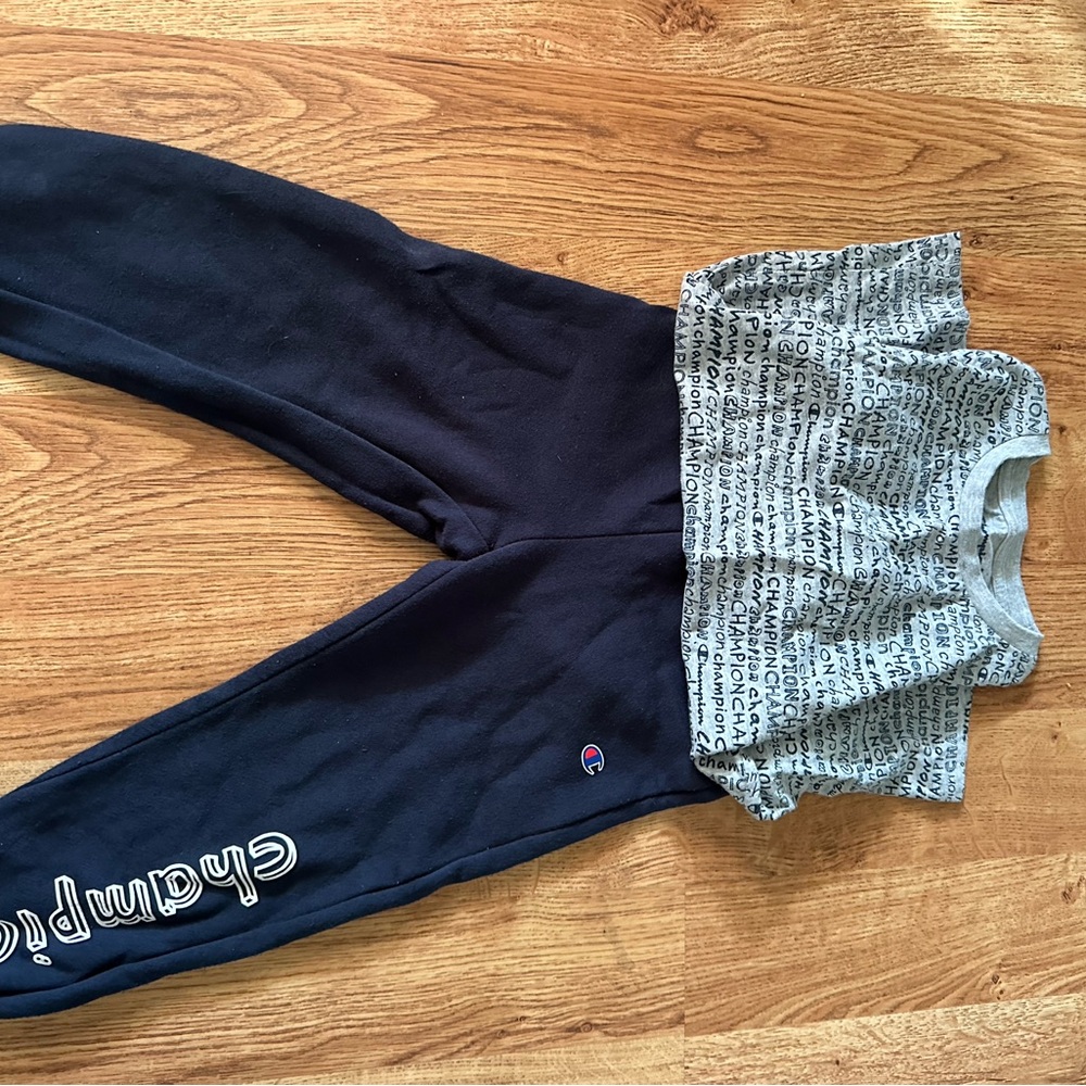 Champion Kids Black Joggers and Gray Logo Tee Set